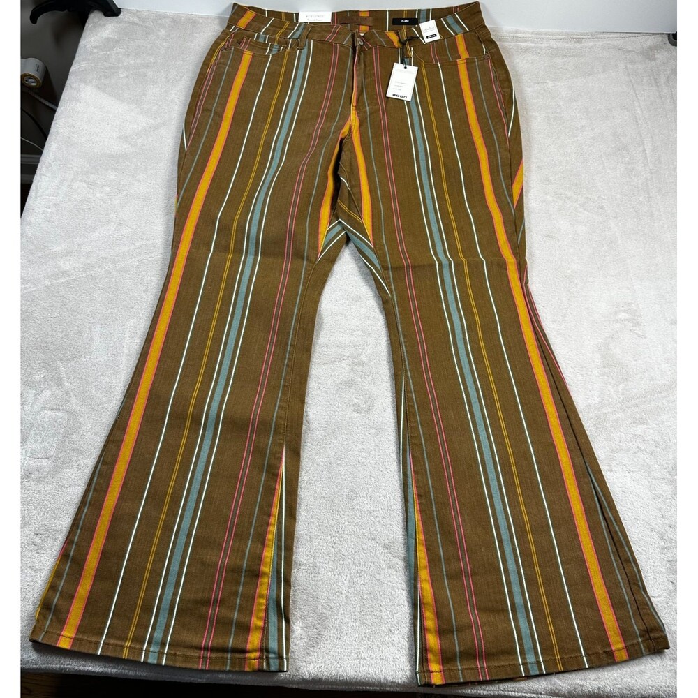 NWT Judy Blue Women's Flare High Rise Jeans Size 20W Brown Stripe Denim Stretch